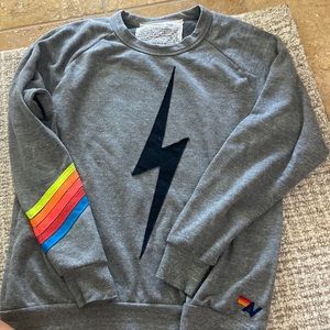 Aviator Nation Bolt Chevron Stripe Sweatshirt in Heather Grau/Neon